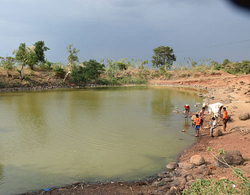 Constructive work: The desilted pond in Kattanbhavi village.