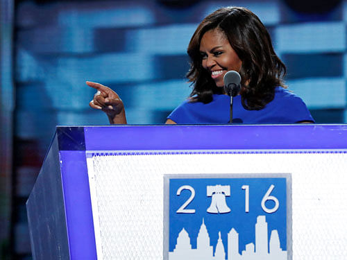 U.S. first lady Michelle Obama speaks at the Democratic National Convention in Philadelphia, Pennsylvania, U.S. July 25, 2016. REUTERS