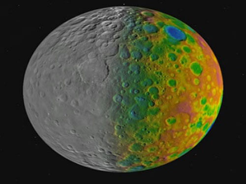 A new study explored this puzzle of Ceres' missing large craters, using data from the Dawn spacecraft, which has been orbiting Ceres since March last year. Image courtesy Twitter.