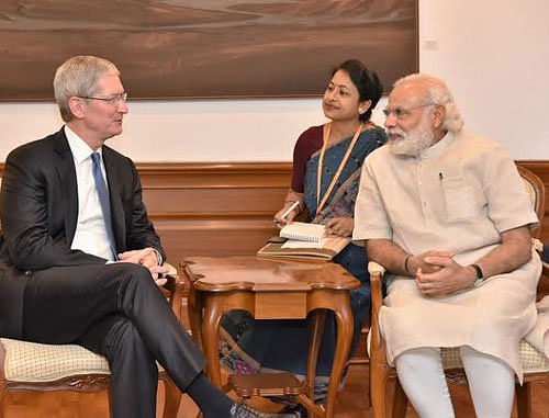 Cook, who visited India in May, had discussed issues including manufacturing and setting up retail stores in the country with Prime Minister Narendra Modi. File photo