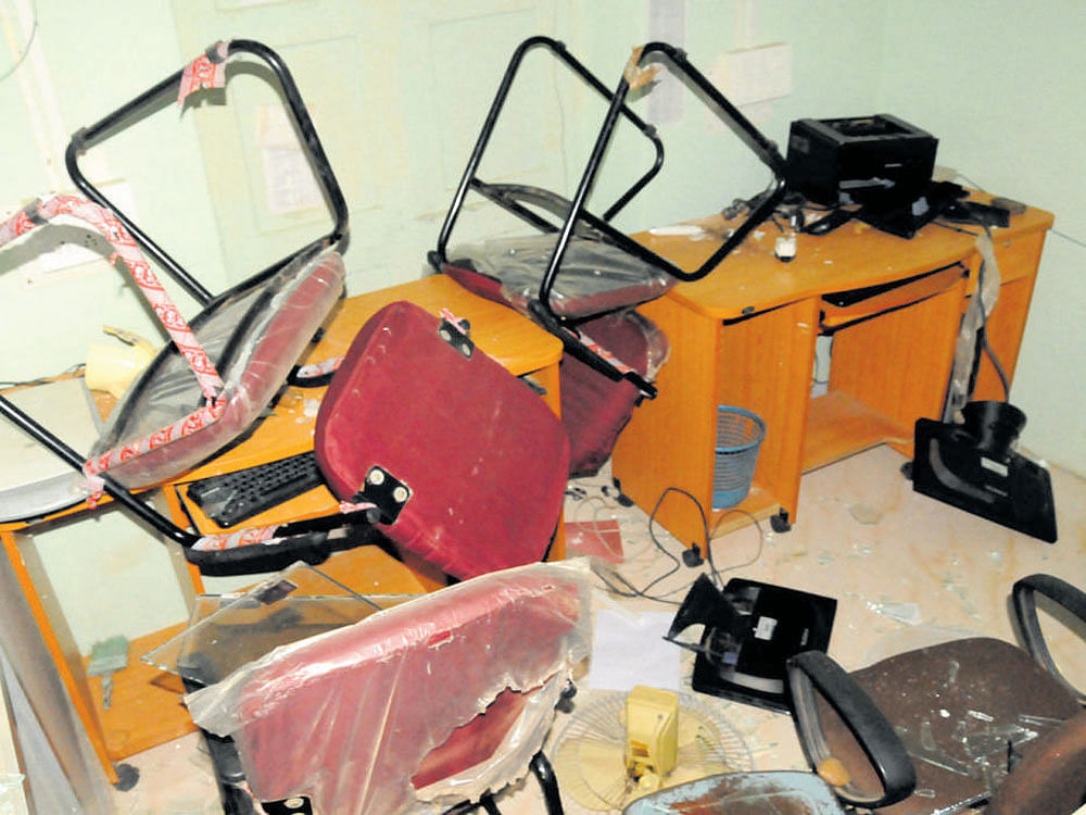 A government office ransacked by the protesters in Navalgund. DH photo