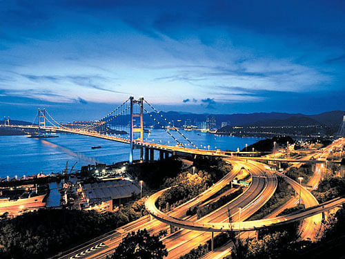 A view of the Tsing Ma Bridge.