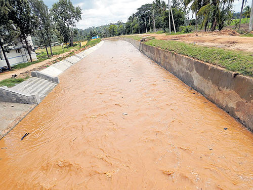 Water was released in the Chikkadevaraya canal near K Shettahalli in Srirangapatna taluk, Mandya district, on Friday. DH Photo