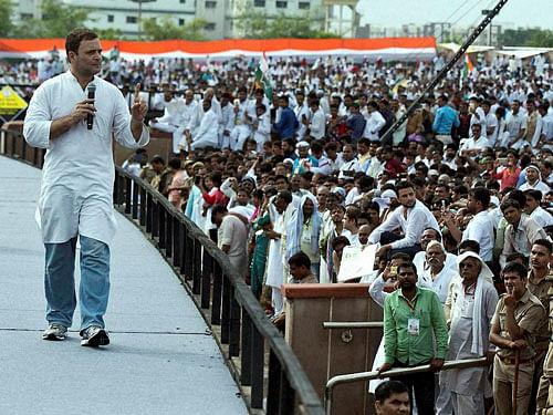 Rahul charged that the Dalits and other weaker sections were being persecuted in the BJP-ruled states like Gujarat, Haryana and Madhya Pradesh. PTI Photo