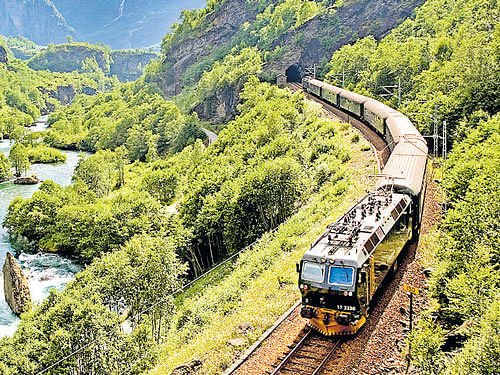 Rail tales A train makes its way through the beautiful surroundings of Norway.