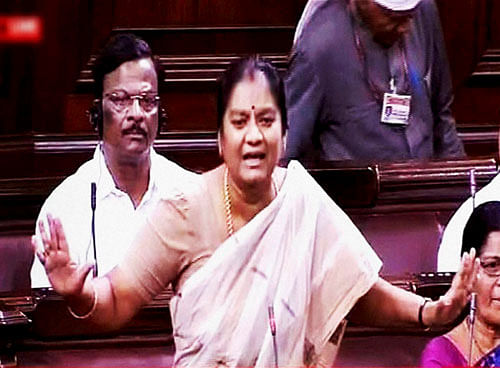Expelled AIADMK member Sasikala Pushpa speaks in Rajya Sabha in New Delhi on Monday during the ongoing monsoon session. PTI Photo / TV GRAB
