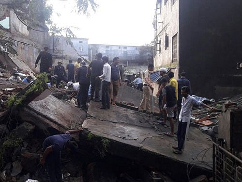 Visuals of the spot where a two-storey building collapsed this morning, many feared buried under debris. ANI