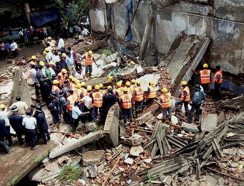 Rescue work being carried out after a building collapsed at Bhiwandi near Thane in Mumbai on Sunday. PTI