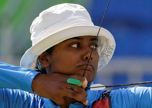 India's Deepika Kumari aims for the target during the women's team archery competition at the Sambadrome venue during the 2016 Summer Olympics in Rio de Janeiro, Brazil, Sunday, Aug. 7, 2016.AP/PTI