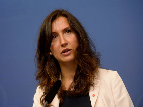 Swedish minister Aida Hadzialic announces at a news conference that she is resigning her education post after being caught driving under the influence of alcohol in Stockholm. Reuters photo.