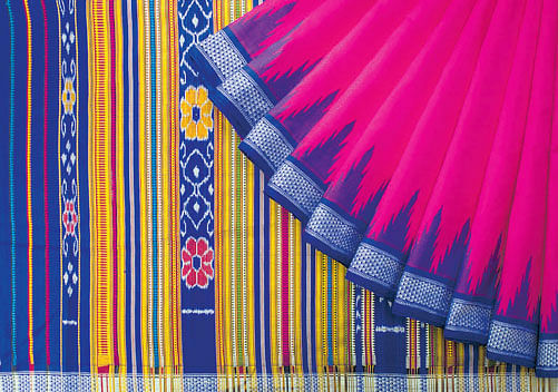 A Woven wonder A bright-coloured 'bomkai' saree.
