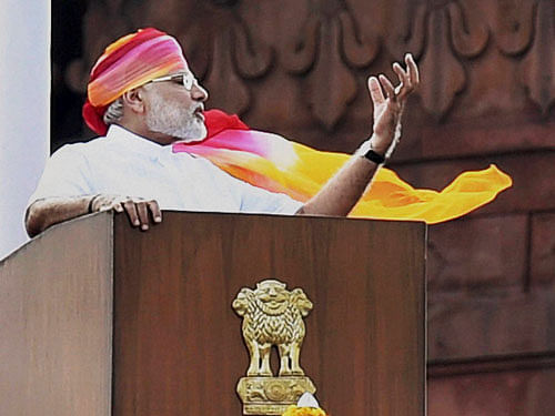 Prime Minister Narendra Modi addressing the nation during the 70th Independence Day function at the historic Red Fort in New Delhi on Monday. PTI Photo