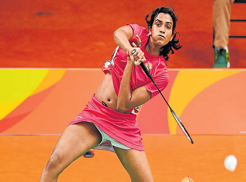 TAKE THAT India's PV Sindhu returns a shot en route to her win over Tai Tzu Ying of Chinese Taipei. DH PHOTO