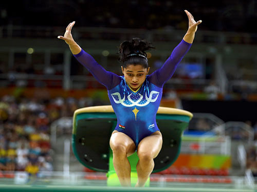 The 23-year-old Tripura-born gymnast became an overnight sensation after she finished fourth in the women's vault final on August 14, missing the the bronze by a mere 0.150 points. Reuters Photo.