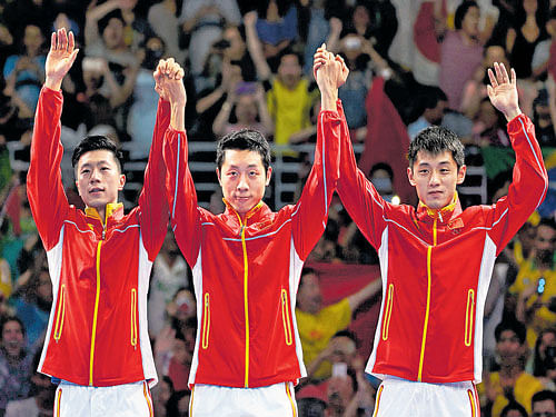 undisputed champions Chinese gold medal-winning team of (from left) Ma Long, Xu Xin and Zhang Jike. Reuters