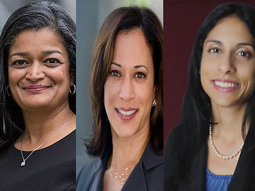 The three Indian-American women who figure in the list are Pramila Jayapal, who is running for House of Representatives from Washington state; Kamala Harris, who is seeking to enter the Senate from California; and Lathika Mary Thomas, who is running for the House on a Republican ticket from Florida.