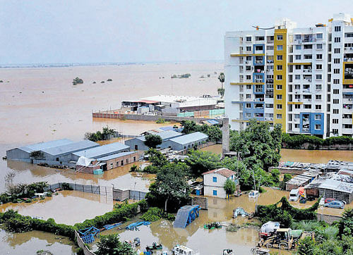 A view of the submerged houses in Patna. PTI Photo