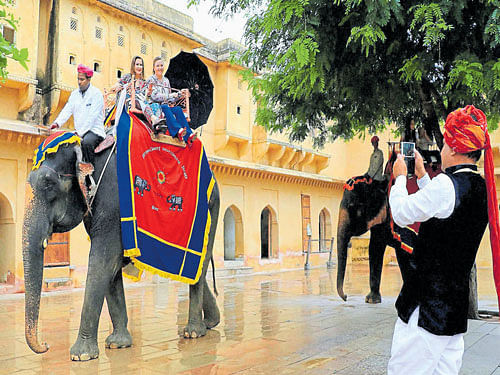 A RIDE to remember: BRICS women parliamentarians enjoy an elephant ride during a visit to the historical Amber Fort in Jaipur on Monday. Pti
