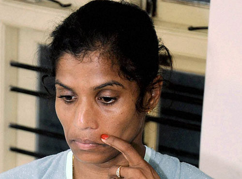 Marathon runner OP Jaisha at SAI office in Bengaluru on Monday. Jaisha hit out at the national athletics federation for not providing her refreshments during the Rio Olympics marathon. She fainted at the finish line. PTI Photo