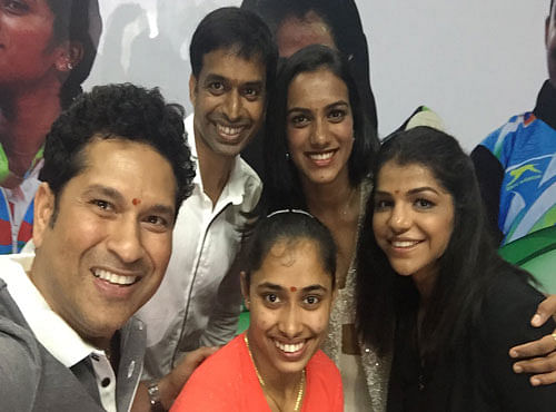 Tendulkar, who was the Goodwill Ambassador of the Indian team at Rio Olympics, handed over the keys at a function at Gopichand Badminton Academy here. Picture courtesy Twitter