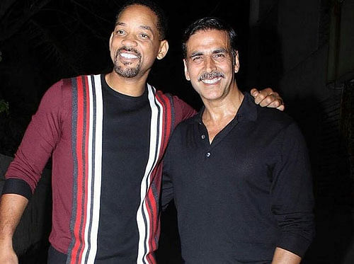 Smith, 47, was seen wearing a black sweater with black denim jeans as he partied hard with Akshay and his wife Twinkle at the 'Baby' star's residence here last night. Photo courtesy: Twitter