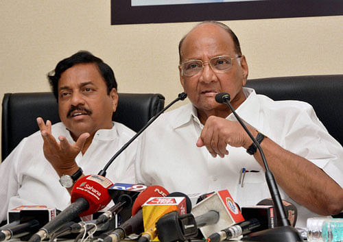 NCP President Sharad Pawar addressing a press conference at the party office in Mumbai on Tuesday. PTI Photo