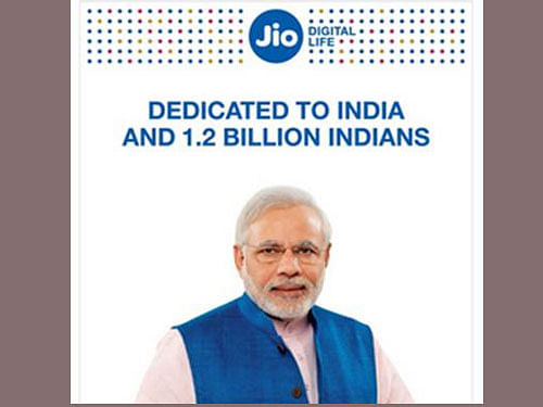 Reliance, through its ads, dedicated the Jio 4G service to the Modi government's flagship Digital India project.