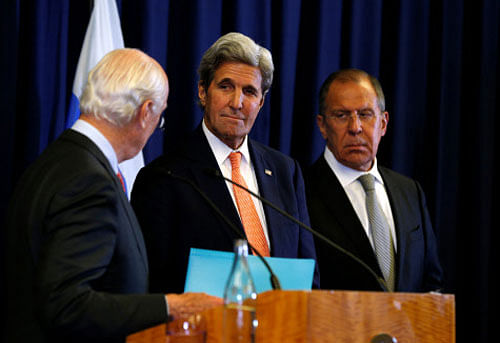 John Kerry and Russian Foreign Minister Sergei Lavrov hold a press conference in Geneva. Reuters