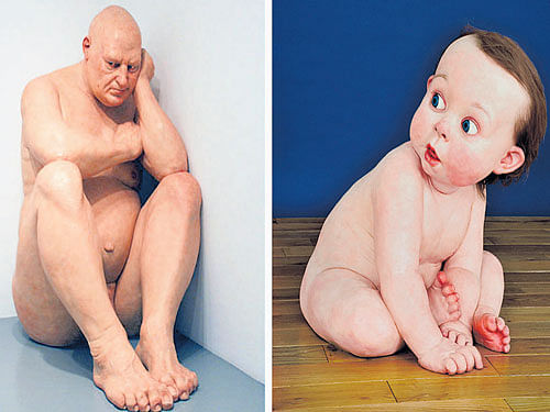 Inspiring (From left) Ron Mueck's sculptures 'Dead Dad' and 'Big Baby'; (below) a self-portrait of the artist.