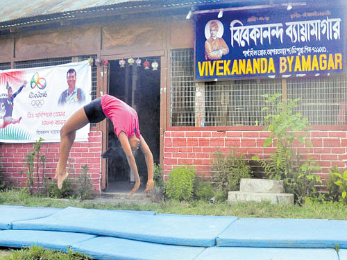 Gymnast Ashmita Paul during her practice session at Vivekananda Byamagar in Agartala. Abhisek Saha