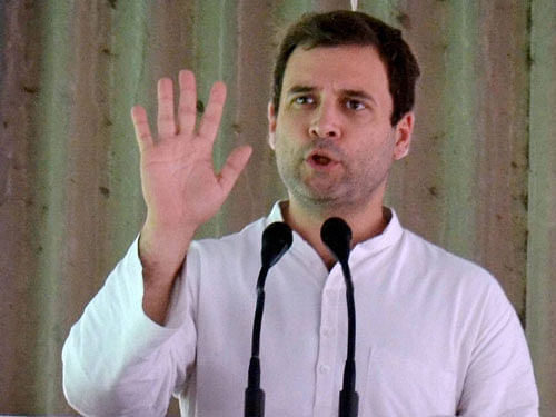 Rahul Gandhi today said while the 'elephant' has eaten all the money, the 'cycle' is standing 'punctured' in the state. PTI file Photo