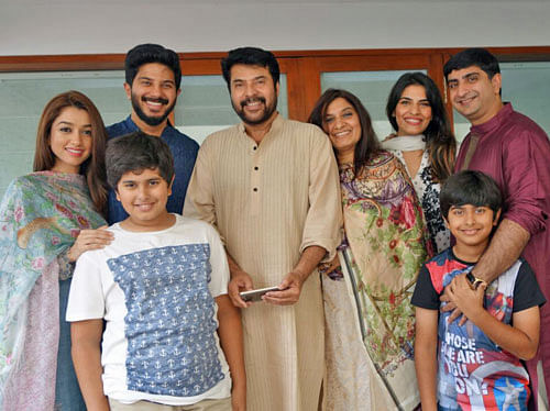 All smiles: (From left) Amaal, Adyan, Dulquer, Mammootty, Sulfath, Surumy, Ehsan and Rehan.
