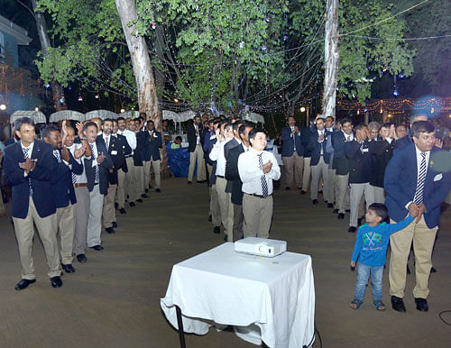 Reminiscing: Old students dressed in school uniforms for the reunion.