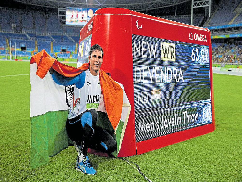 India's Devendra Jhajharia clinched the gold with a new world record in the men's F-46 javelin event on Tuesday. AP/PTI
