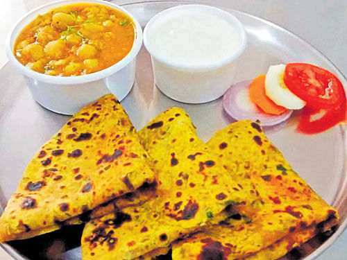 Nostalgic taste 'Methi parathas with channa'.