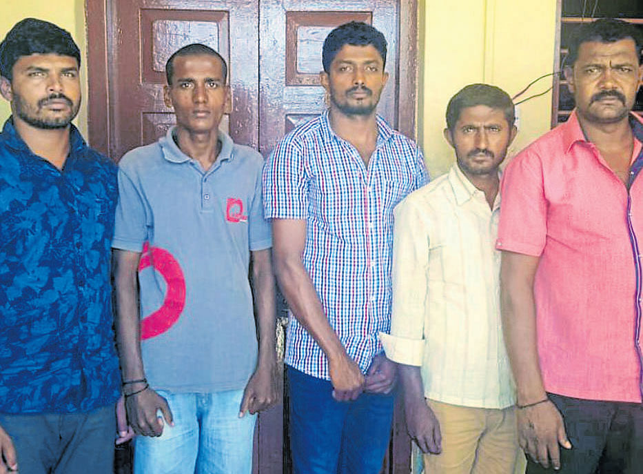 The suspects who were arrested by the Ramanagaram police from a house in Bengaluru on Saturday.