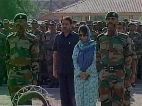 : J&K Chief Minister Mehbooba Mufti paid tribute to 17 soldiers who lost their lives in Uri attack. ANI