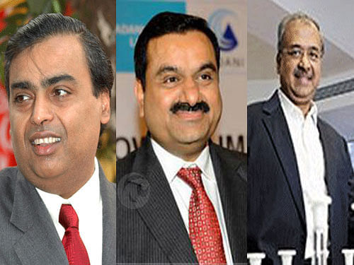 Industrialist Mukesh Ambani, Gautam Adani and Sun Pharma's Dilip Sanghvi.