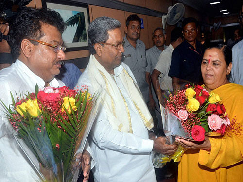 Karnataka Chief Minister Siddaramaiah on Thursday met Union Water Resources Minister Uma Bharti and sought the Centre's intervention in the Cauvery river water row. PTI Photo