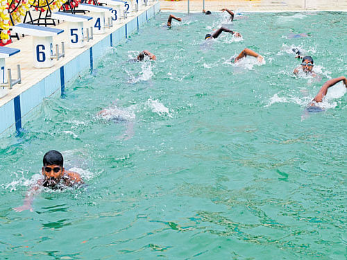 shoddy The water in the pool at the Veer Budhu Bhagat Aquatic Stadium has turned green due to poor maintenance.