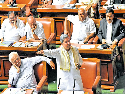 Chief Minister Siddaramaiah speaks in the Legislative Assembly during the special session on the Cauvery issue on Friday. dh photo