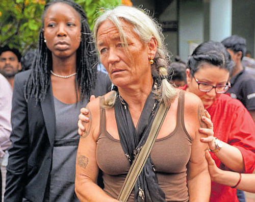 Scarlett's mother Fiona Mackeown leaves the Goa Children's Court in Panaji after the verdict was delivered on Friday.