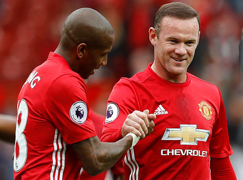 Manchester United v Leicester City - Premier League - Old Trafford - 24/9/16 Manchester United's Ashley Young and Wayne Rooney after the match. Reuters