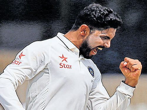 on song Ravindra Jadeja took three wickets in one over to hasten the end of New Zealand's innings. reuters