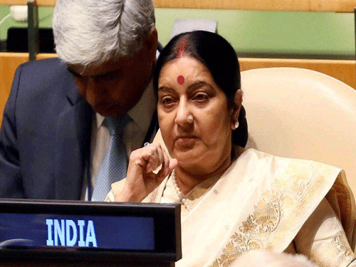 Swaraj is expected to give a stinging response to Sharif's UNGA speech, in which he had focused elaborately on Kashmir. PTI file photo