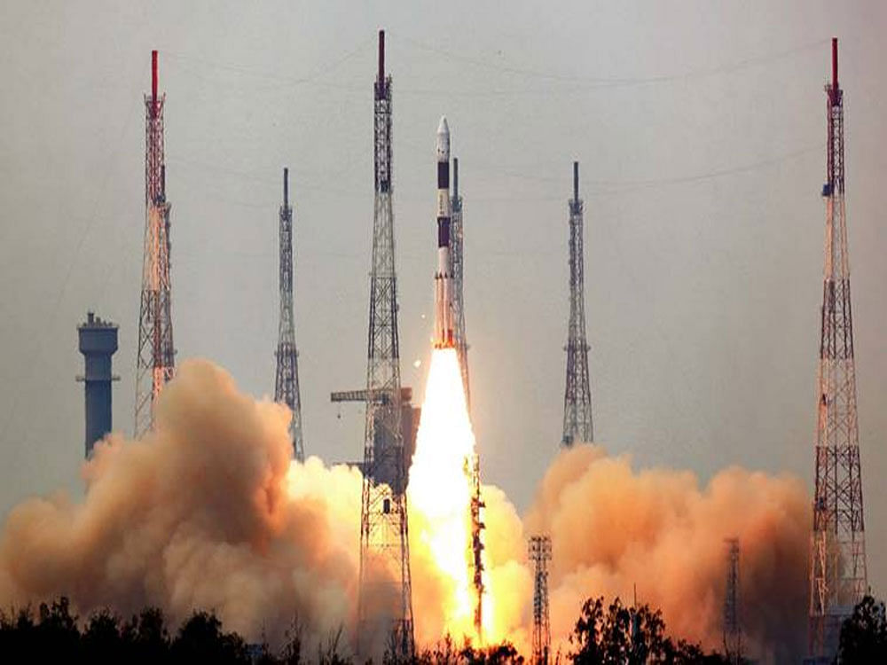 Besides SCATSAT-1, the 44.4 metre tall ISRO's workhorse PSLV rocket is carrying two Indian university satellites, three from Algeria and one each from the US and Canada. Image: Twitter