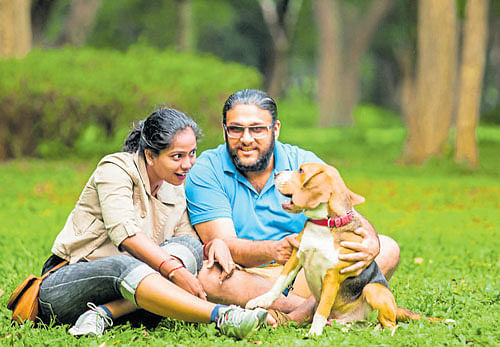 Strong Bonding Vidya, Amulmeet Singh Chadha with their pet dog Hash.