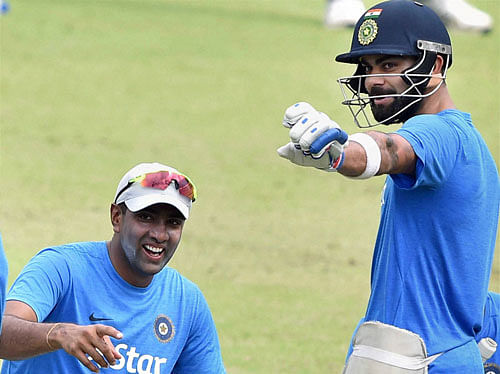 ready to roll: R Ashwin (left), despite a niggle, will be the trump card for Virat Kohli's India when they take on New Zealand in the second Test. PTI