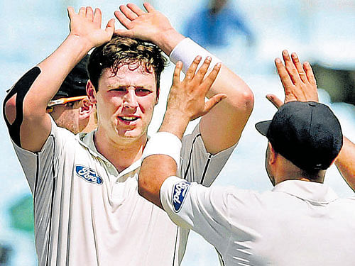 on song New Zealand paceman Matt Henry celebrates after dismissing an Indian batsman on Friday. pti