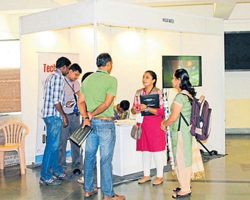 Doctoral students at the industry-academia meet at the  Indian Institute of Science on Monday.